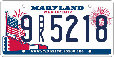 MD license plate 9BK5218