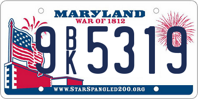 MD license plate 9BK5319