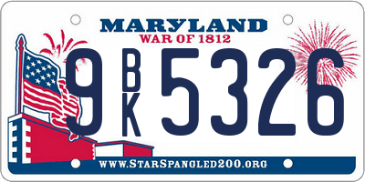 MD license plate 9BK5326