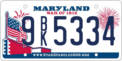 MD license plate 9BK5334
