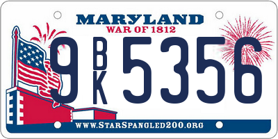 MD license plate 9BK5356