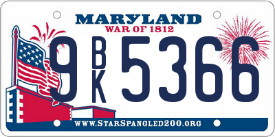 MD license plate 9BK5366