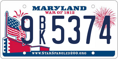 MD license plate 9BK5374