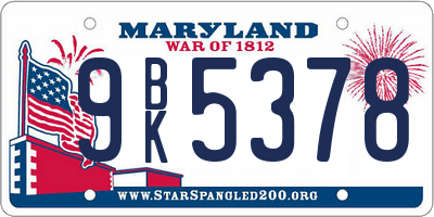 MD license plate 9BK5378