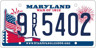 MD license plate 9BK5402