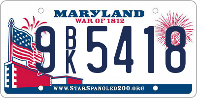 MD license plate 9BK5418