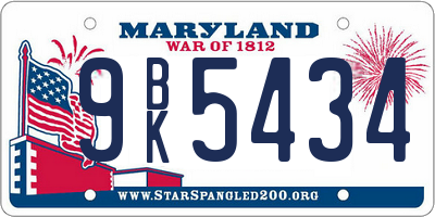 MD license plate 9BK5434