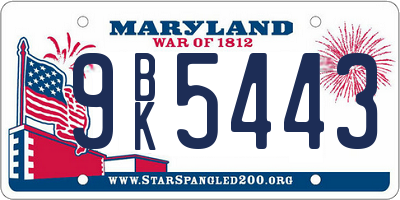 MD license plate 9BK5443