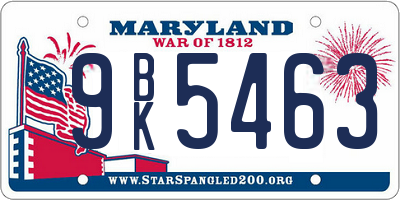 MD license plate 9BK5463