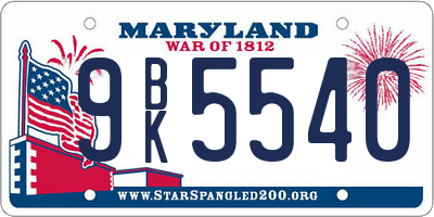 MD license plate 9BK5540
