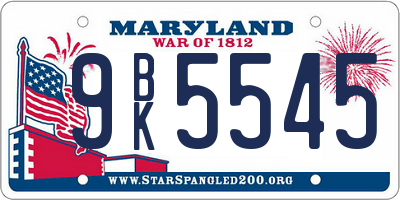 MD license plate 9BK5545