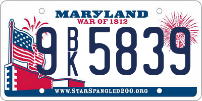 MD license plate 9BK5839