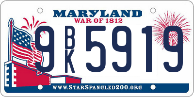 MD license plate 9BK5919