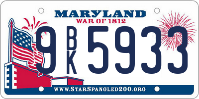 MD license plate 9BK5933