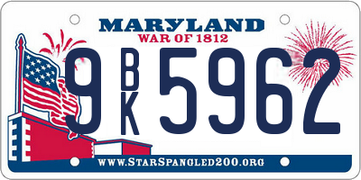 MD license plate 9BK5962