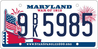MD license plate 9BK5985