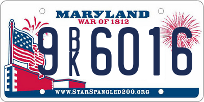 MD license plate 9BK6016