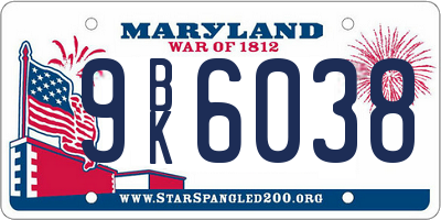 MD license plate 9BK6038