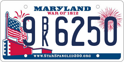 MD license plate 9BK6250