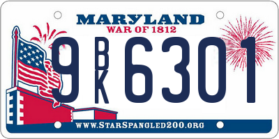 MD license plate 9BK6301