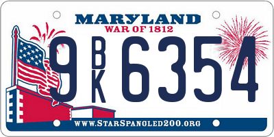 MD license plate 9BK6354
