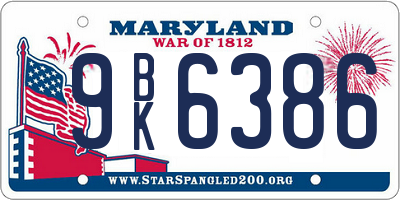 MD license plate 9BK6386