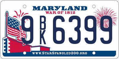 MD license plate 9BK6399