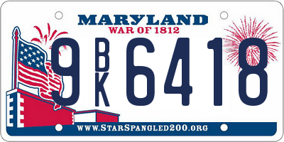 MD license plate 9BK6418