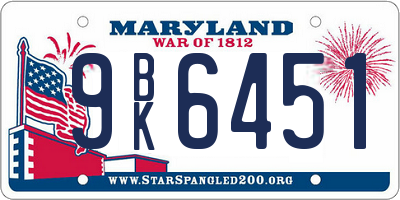 MD license plate 9BK6451