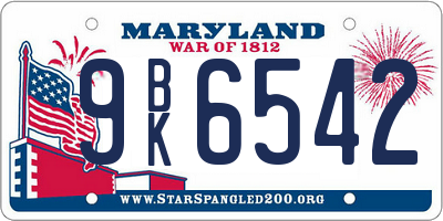 MD license plate 9BK6542