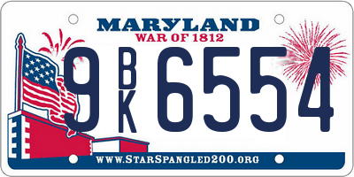 MD license plate 9BK6554