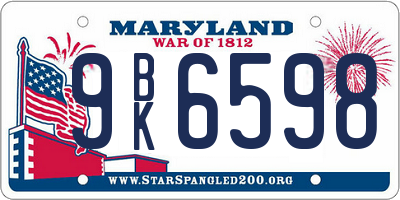 MD license plate 9BK6598