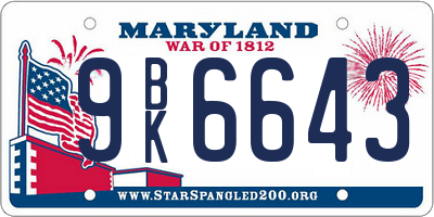MD license plate 9BK6643