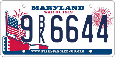 MD license plate 9BK6644