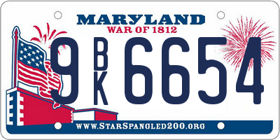 MD license plate 9BK6654