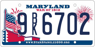 MD license plate 9BK6702