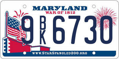 MD license plate 9BK6730