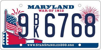 MD license plate 9BK6768