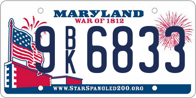 MD license plate 9BK6833