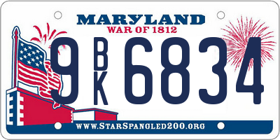 MD license plate 9BK6834