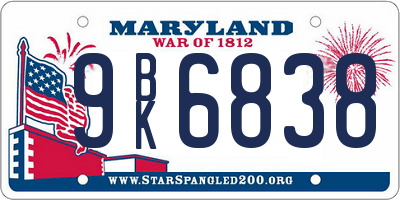 MD license plate 9BK6838