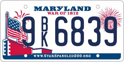 MD license plate 9BK6839