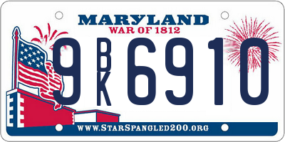 MD license plate 9BK6910