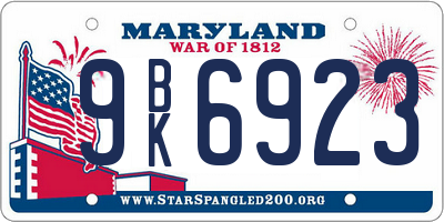 MD license plate 9BK6923