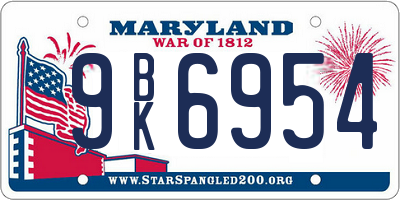 MD license plate 9BK6954