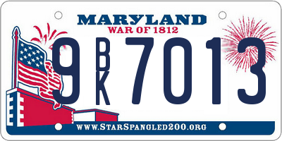 MD license plate 9BK7013
