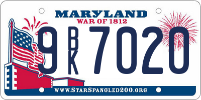 MD license plate 9BK7020