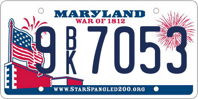 MD license plate 9BK7053