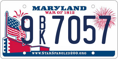 MD license plate 9BK7057
