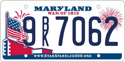 MD license plate 9BK7062